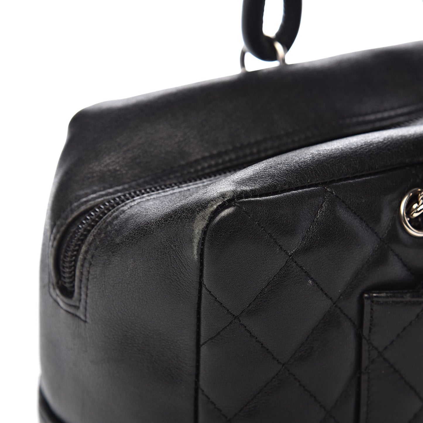 Calfskin Quilted Large Cambon Bowler Black White