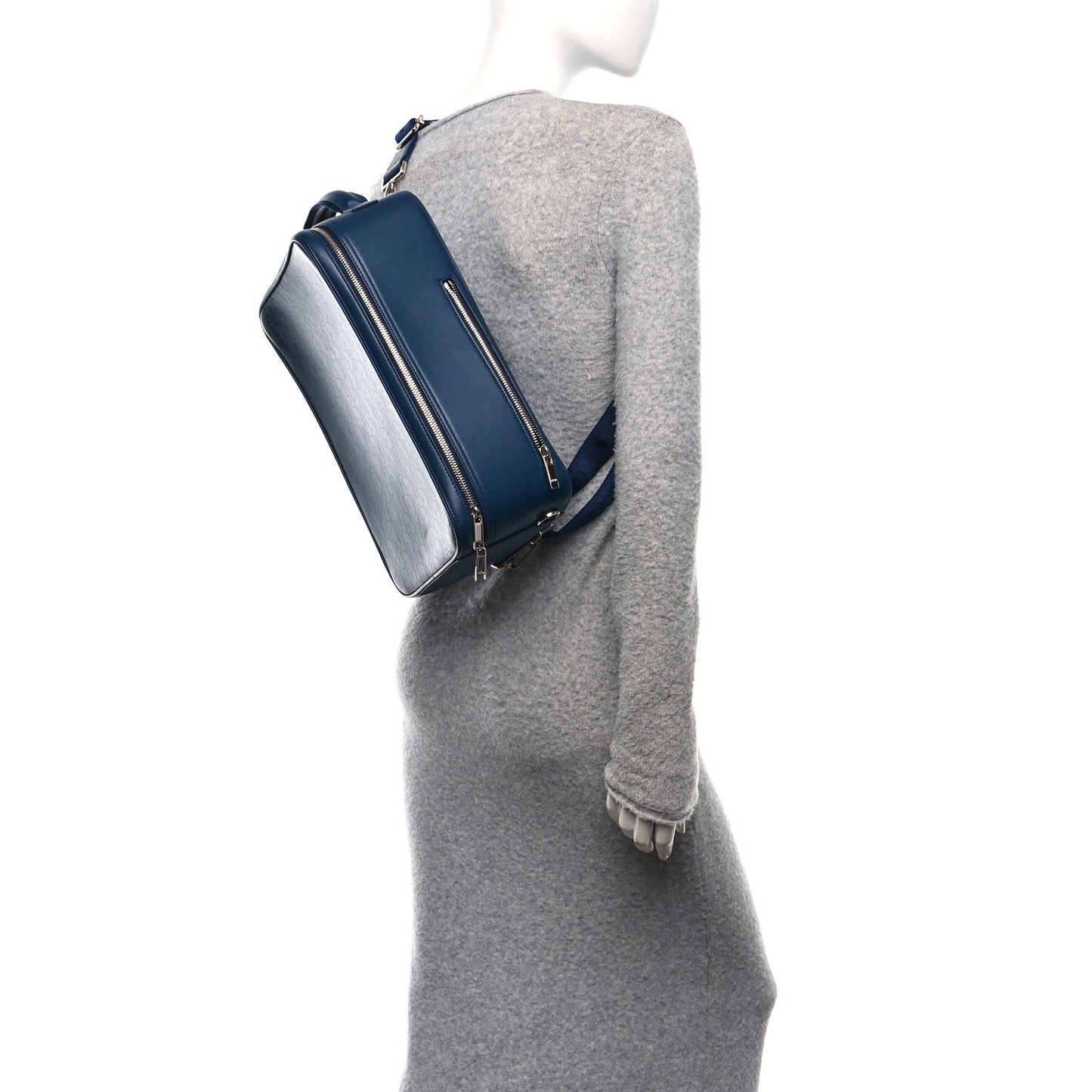 Calfskin Perforated Oblique Galaxy Marsupio World Tour Pelle Sling Navy Blue