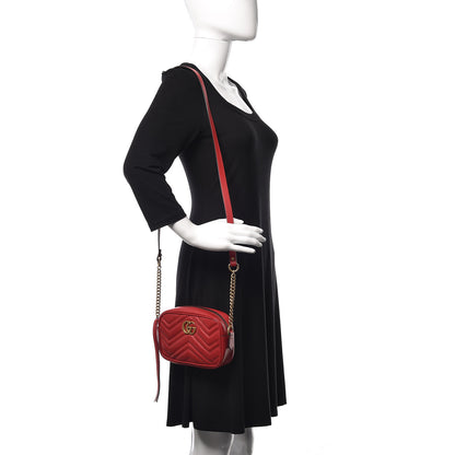 Gucci Calfskin Matelasse Mini GG Marmont Chain Shoulder Bag Hibiscus Red 2 of 10