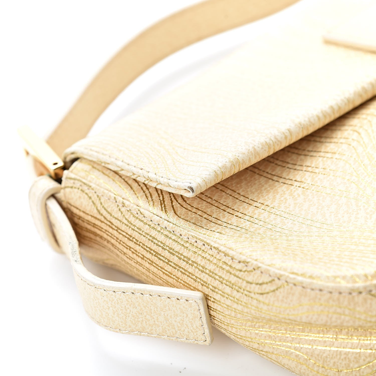 Fendi Metallic Calfskin Printed Baguette Gold 13 of 16