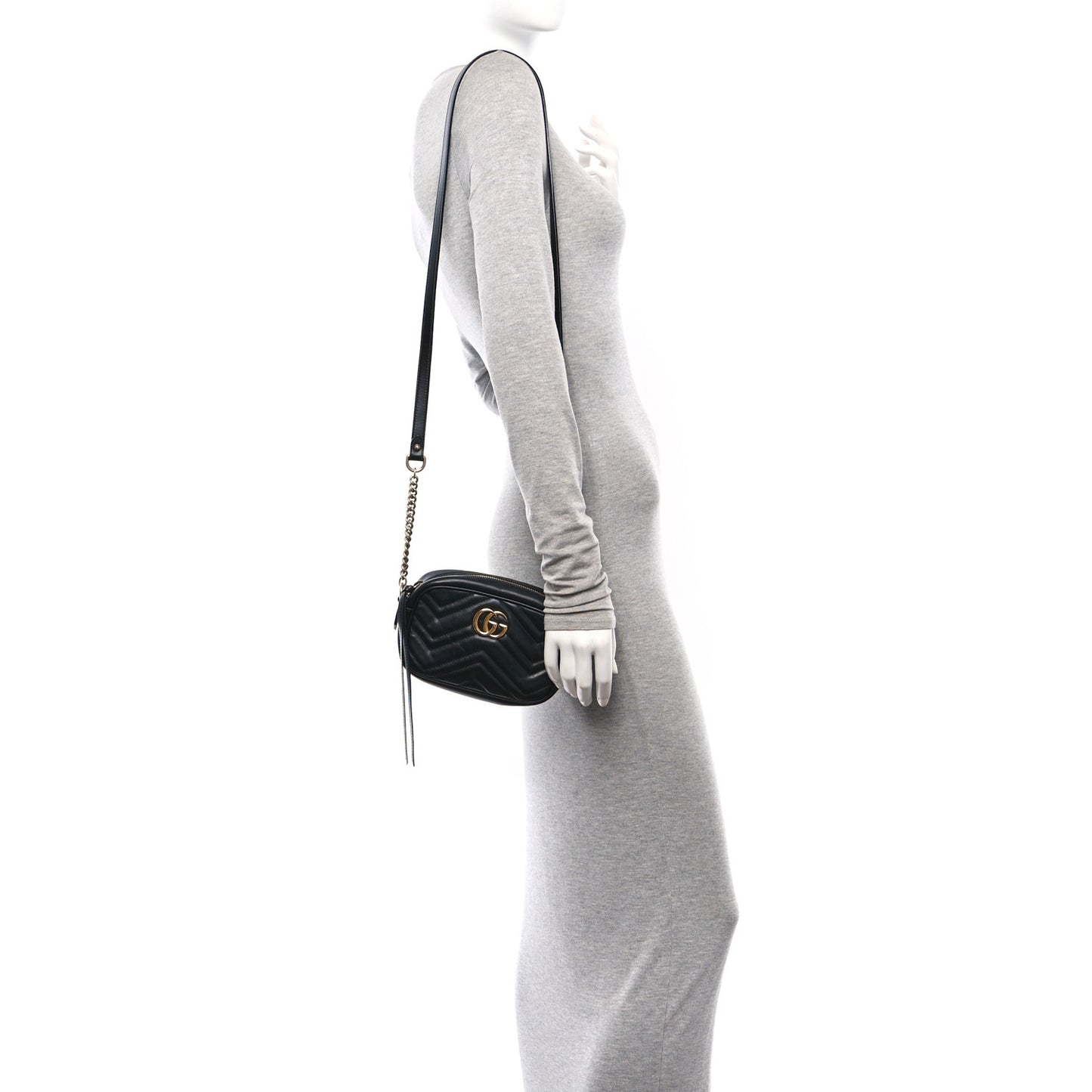 Calfskin Matelasse Mini GG Marmont Chain Shoulder Bag Black