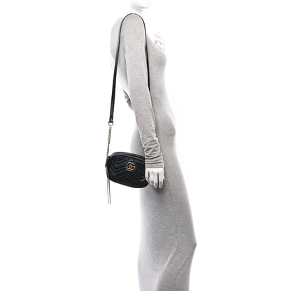 Gucci Calfskin Matelasse Mini GG Marmont Chain Shoulder Bag Black 2 of 10