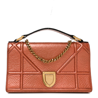 Christian Dior Metallic Grained Calfskin Diorama Top Handle Wallet On Chain Pouch Deep Orange 1 of 10