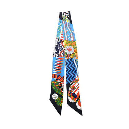 Hermes Silk De l'Ombrelle Aux Duels Sticker Twilly Black Bleu Jaune Vif 2 of 4