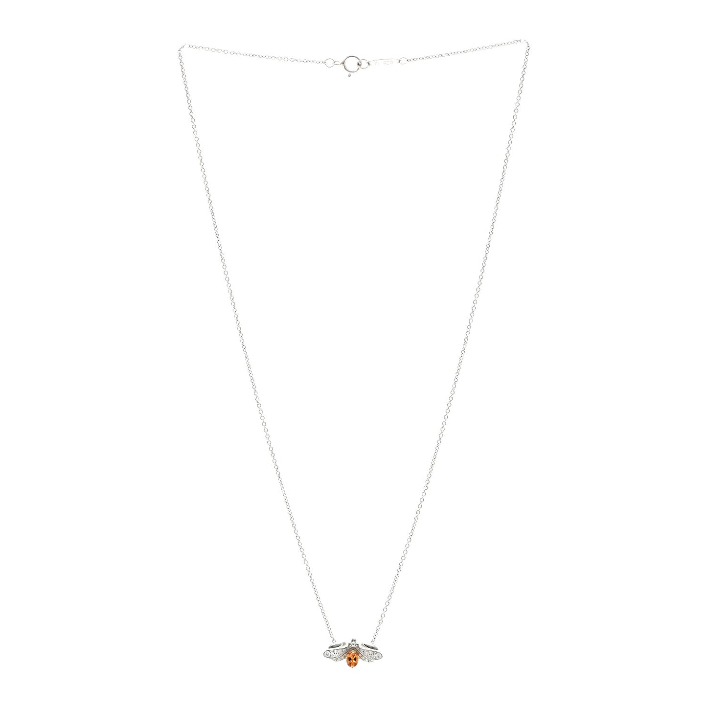 Platinum 18K Yellow Gold Diamond Spessartine Paper Flowers Firefly Pendant Necklace