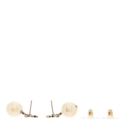 Chanel Crystal Pearl CC Drop Earrings Silver Pearly White 3 of 5