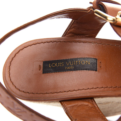 Louis Vuitton Calfskin Monogram Embossed Espadrille Wedge Sandals 41 Cognac 8 of 10