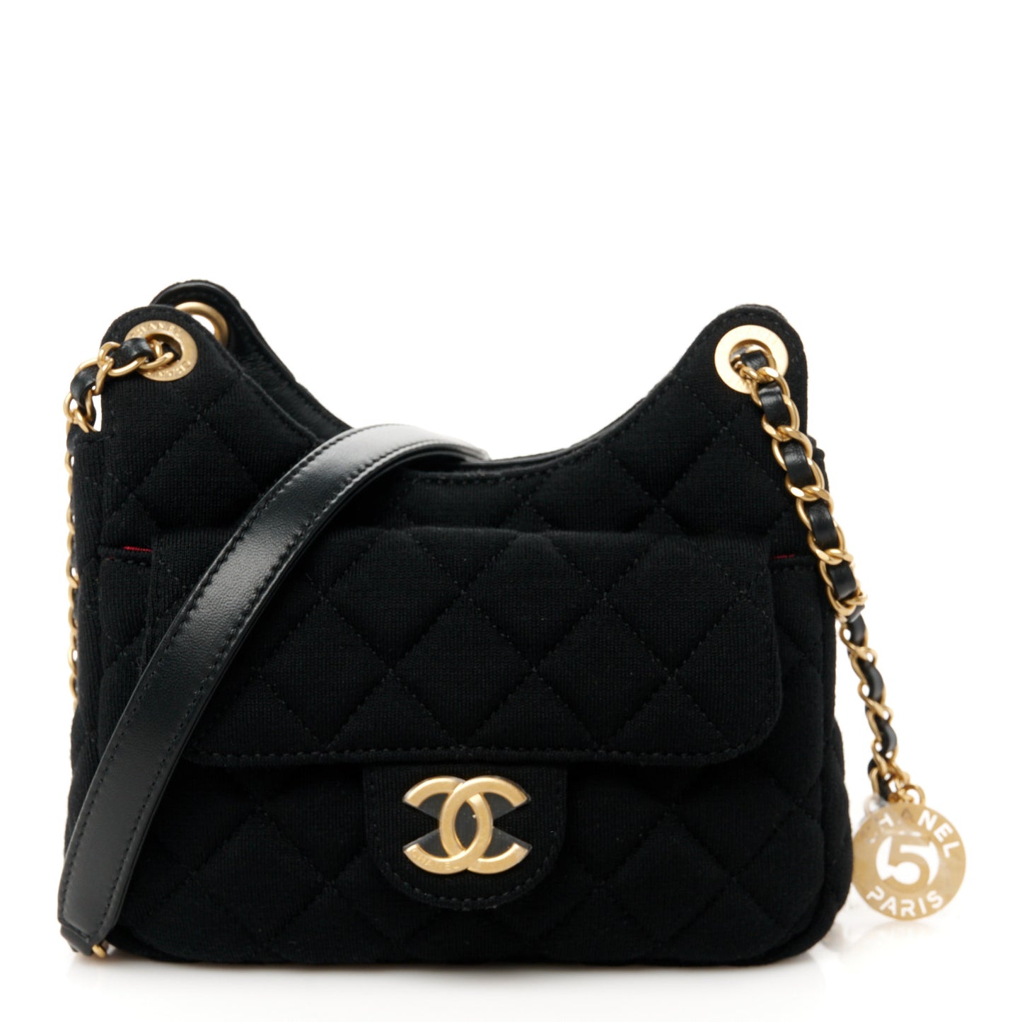 Jersey Quilted Small Wavy CC Hobo Black