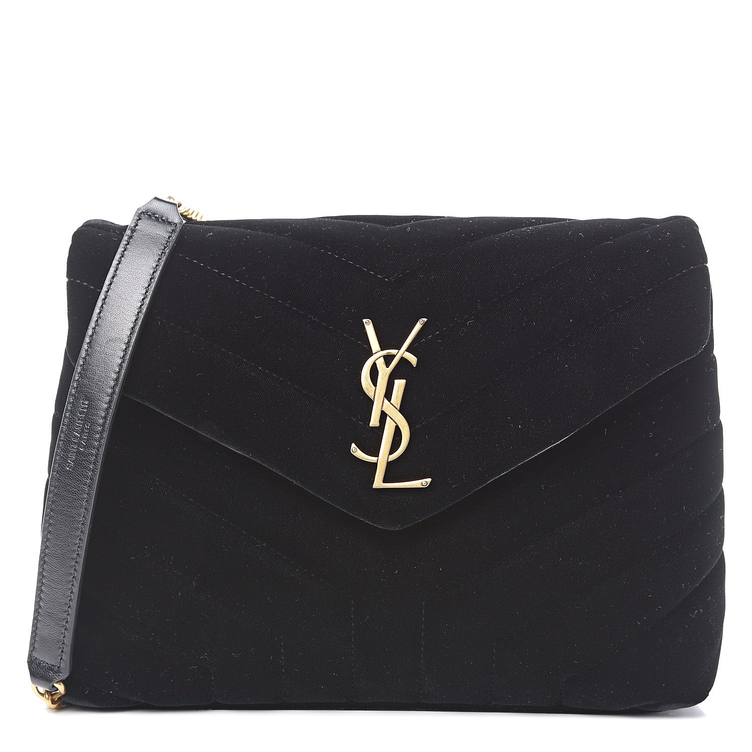 Saint Laurent Velvet Y Quilted Monogram Small Loulou Chain Satchel Black 1 of 9