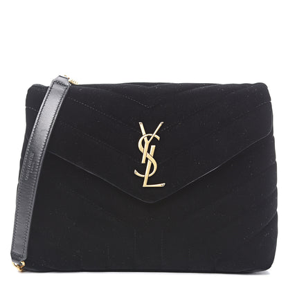Saint Laurent Velvet Y Quilted Monogram Small Loulou Chain Satchel Black 1 of 9
