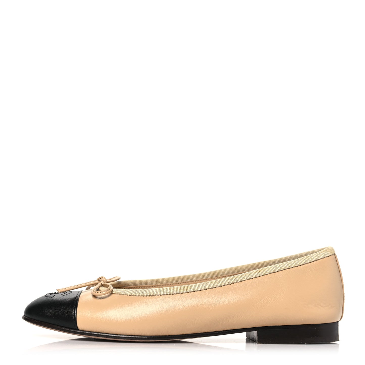 Lambskin Cap Toe CC Ballerina Flats 36 Beige Black