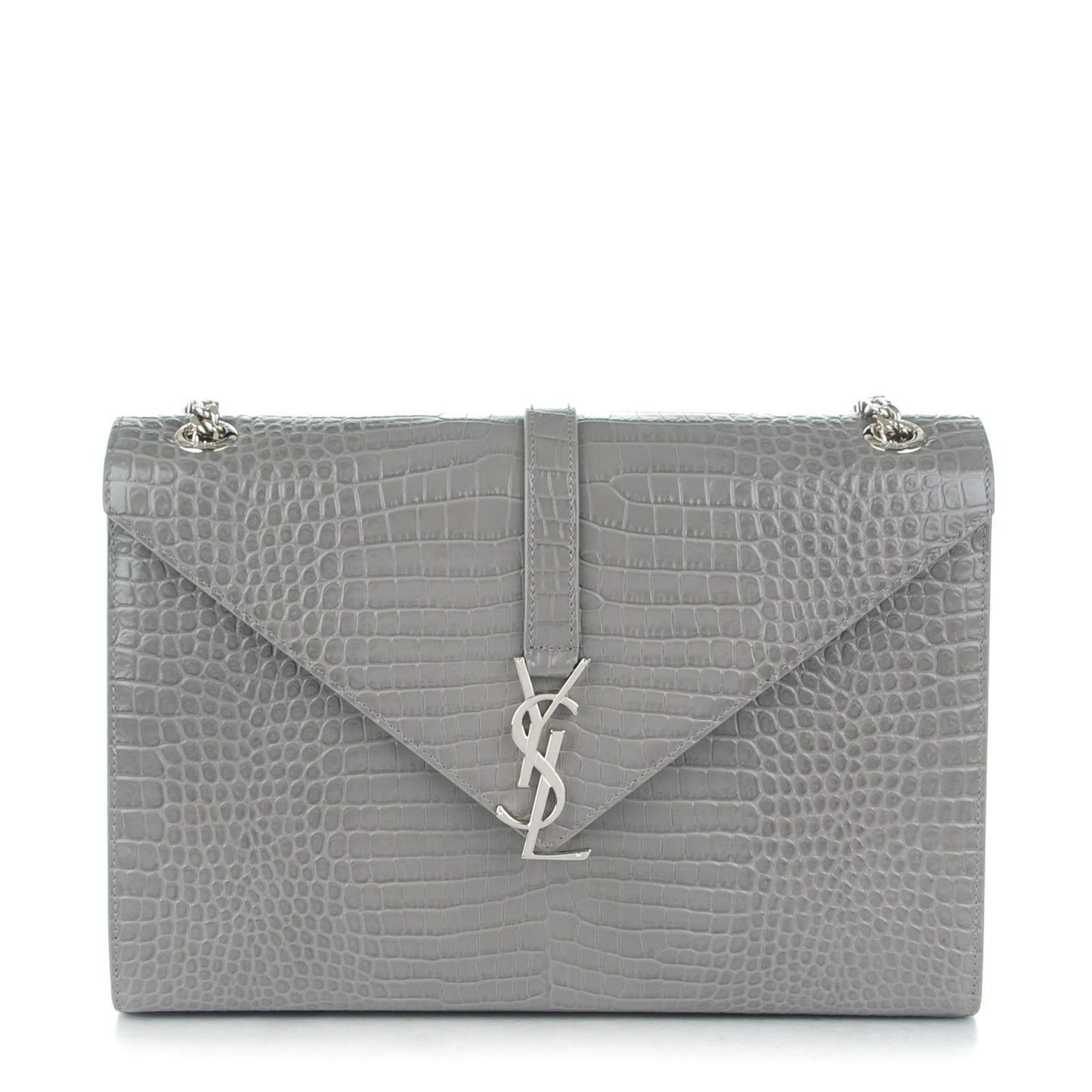 Calfskin Crocodile Embossed Monogram Large Satchel Fog