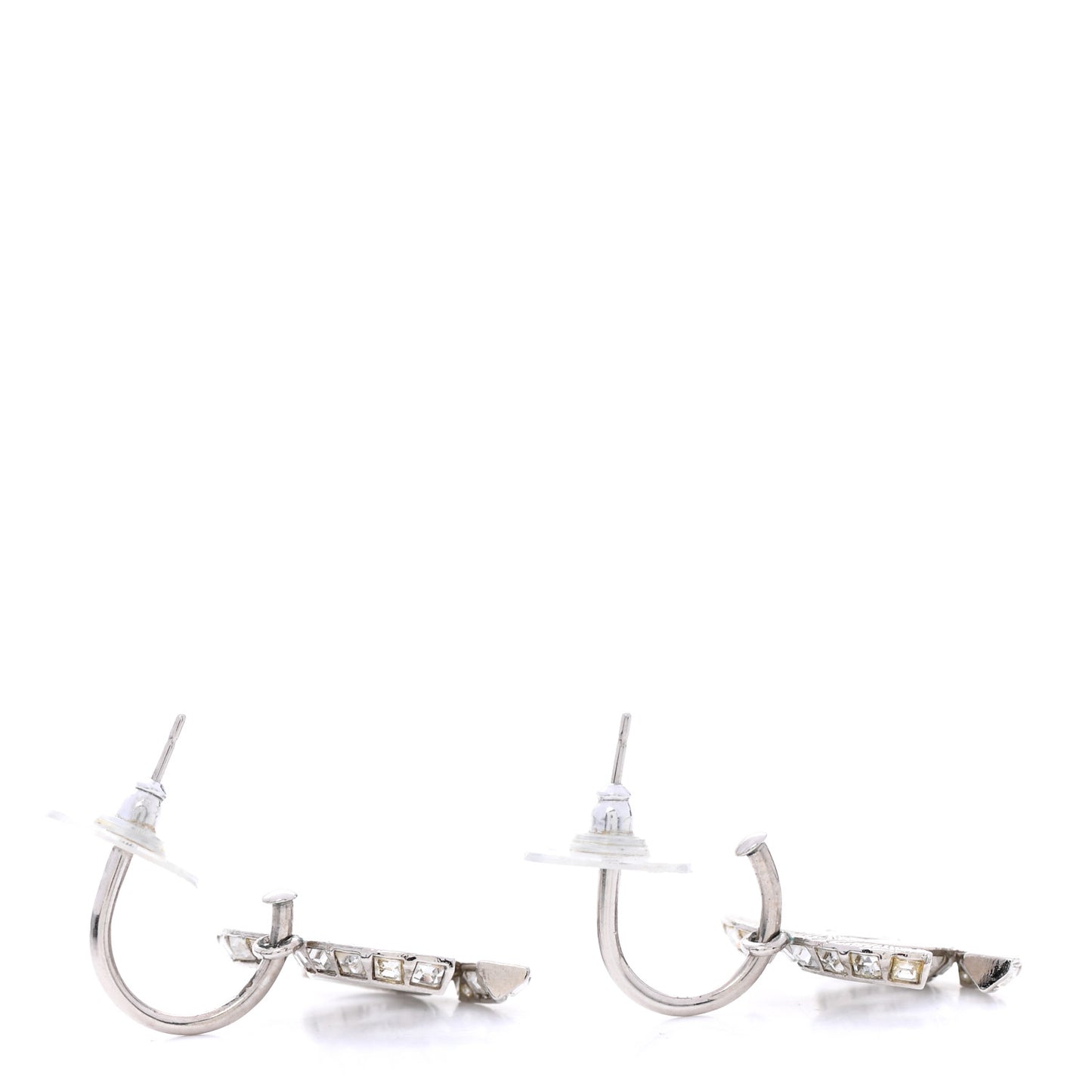 Baguette Crystal CC Drop Earrings Silver