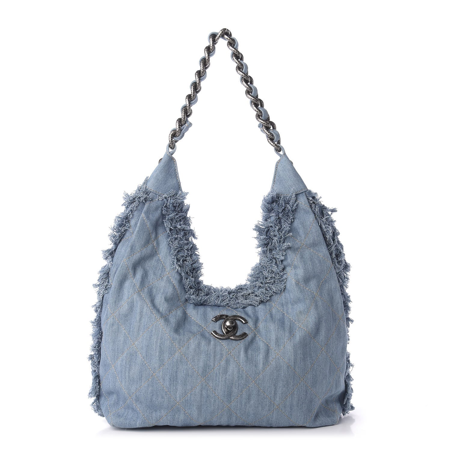 Chanel Denim Quilted Chain Hobo Light Blue 1 of 10