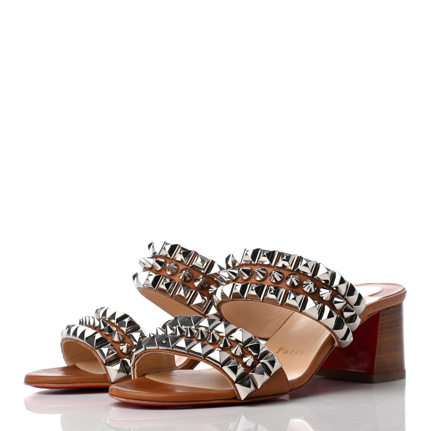 Calfskin Studded Tina Goes Mad 55 Slide Sandals 35.5 Cuoio