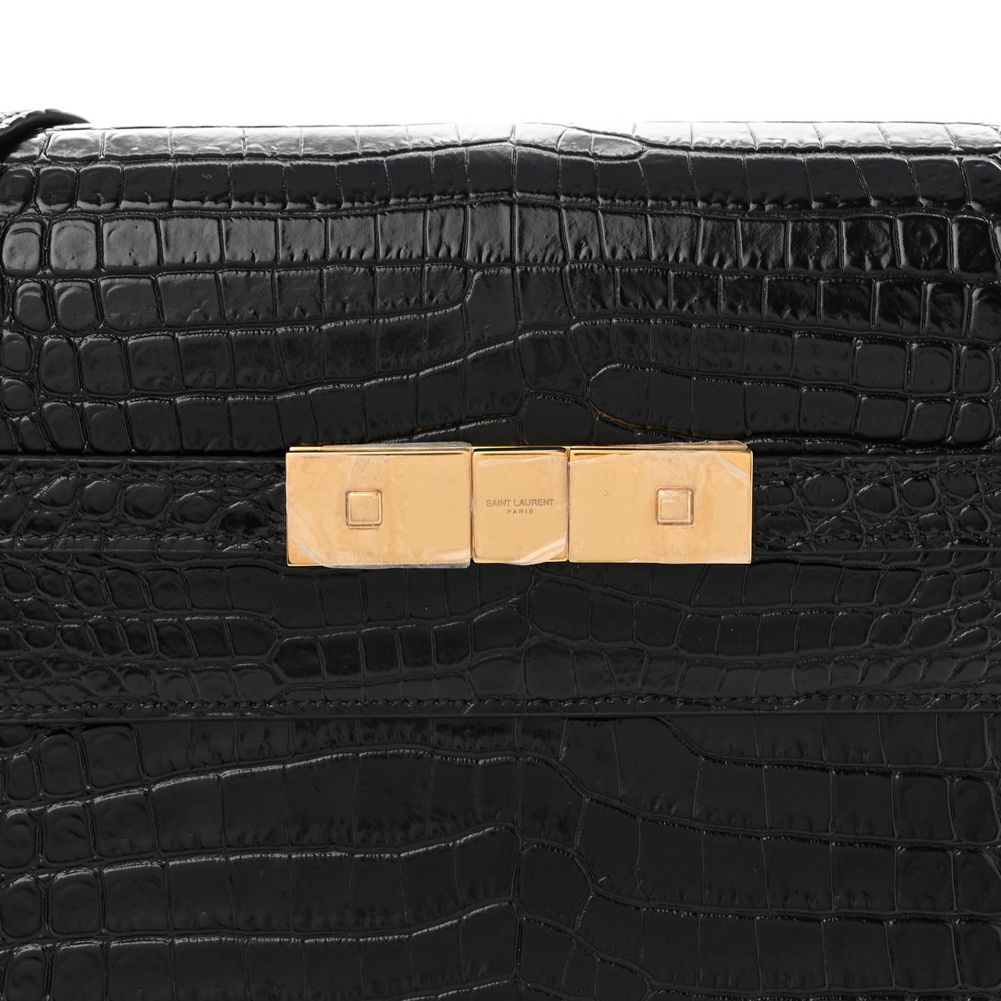 Shiny Calfskin Crocodile Embossed Manhattan Baguette Black