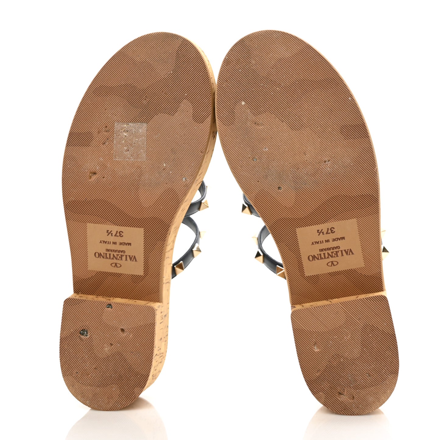 Calfskin Cork Rockstud Caged 30/50mm Platform Sandals 37.5 Marine
