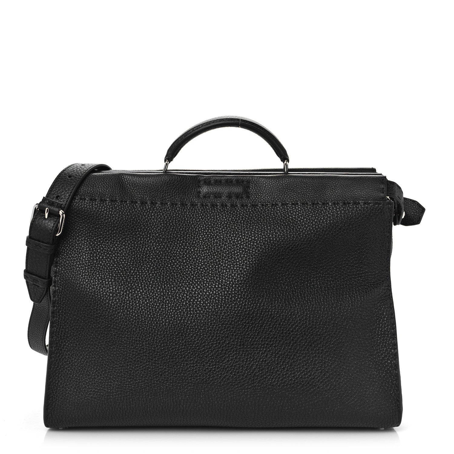 Fendi Cuoio Romano Selleria Metal Stitch Large Mens Peekaboo Iconic Essential Satchel Black 1 of 9