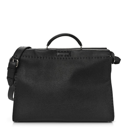 Fendi Cuoio Romano Selleria Metal Stitch Large Mens Peekaboo Iconic Essential Satchel Black 1 of 9