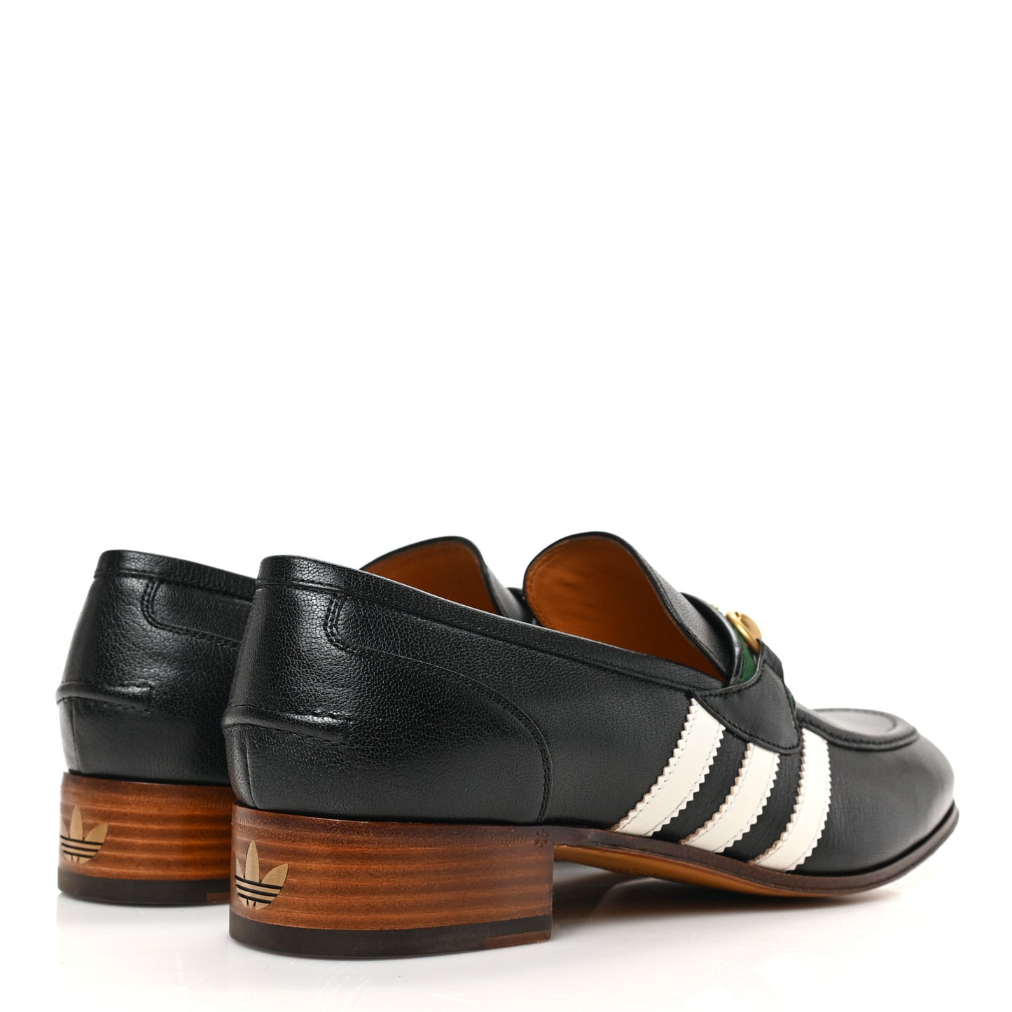 X ADIDAS Goatskin Web Mens Horsebit Loafers 9.5 Black White