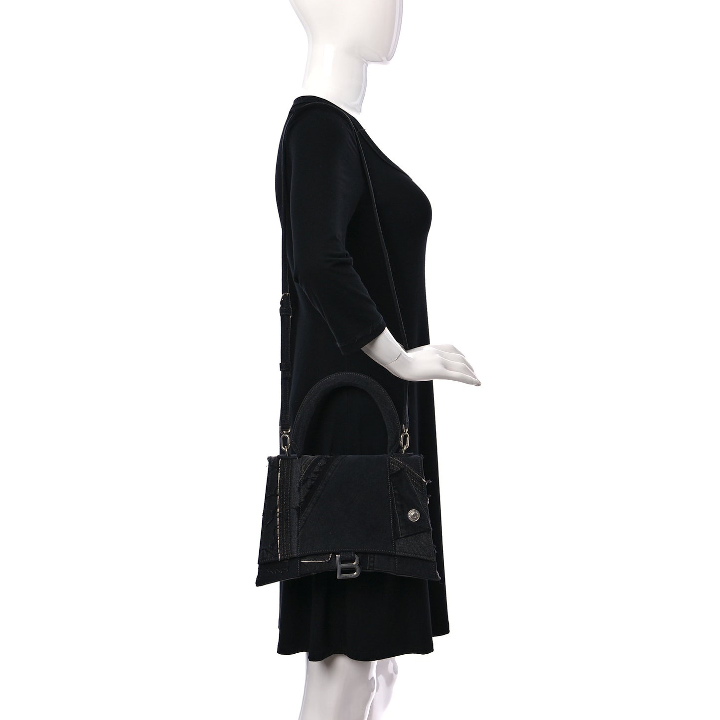 Denim Patchwork Limited Edition Medium Hourglass Top Handle Bag