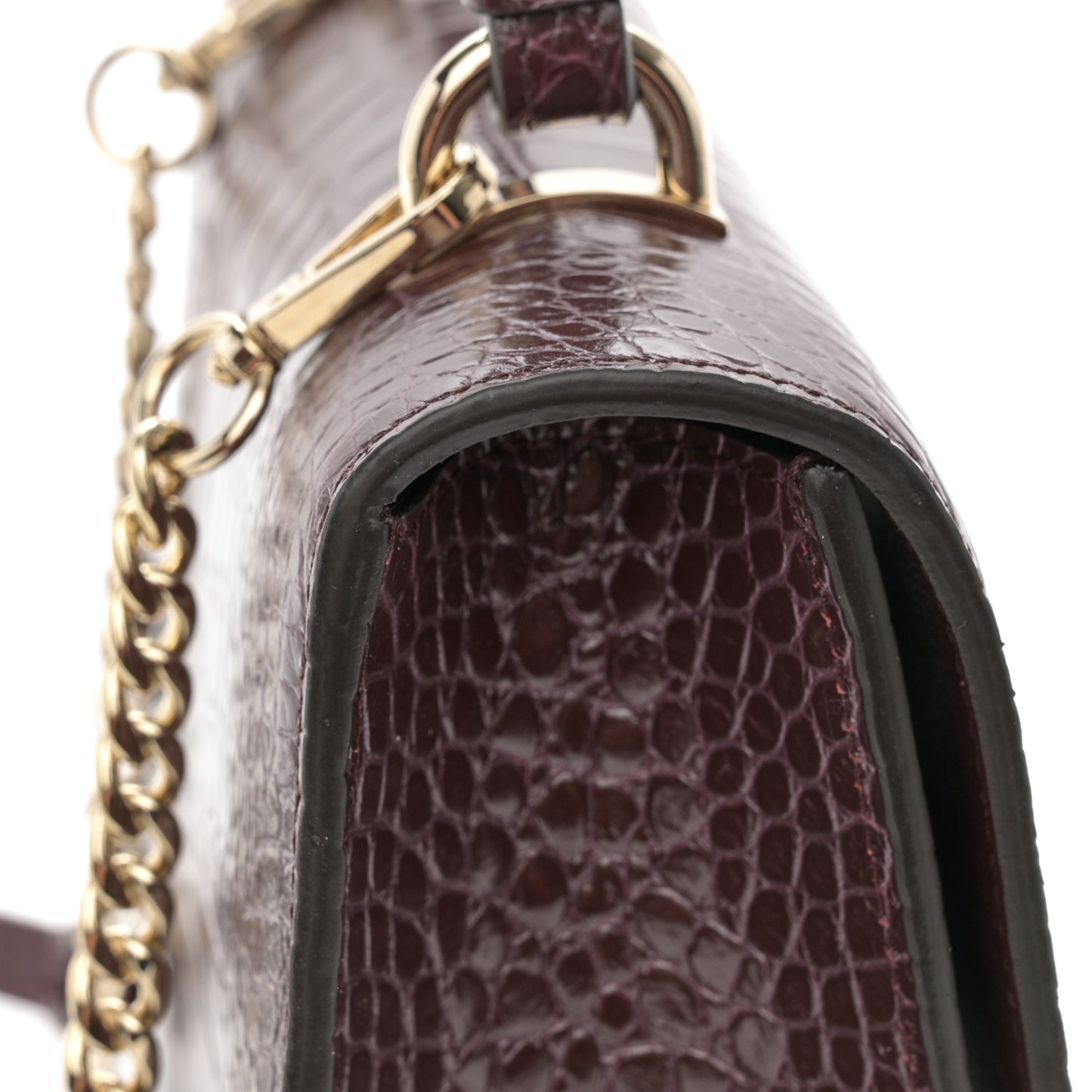 Calfskin Crocodile Embossed Medium JC Top Handle Bordeaux