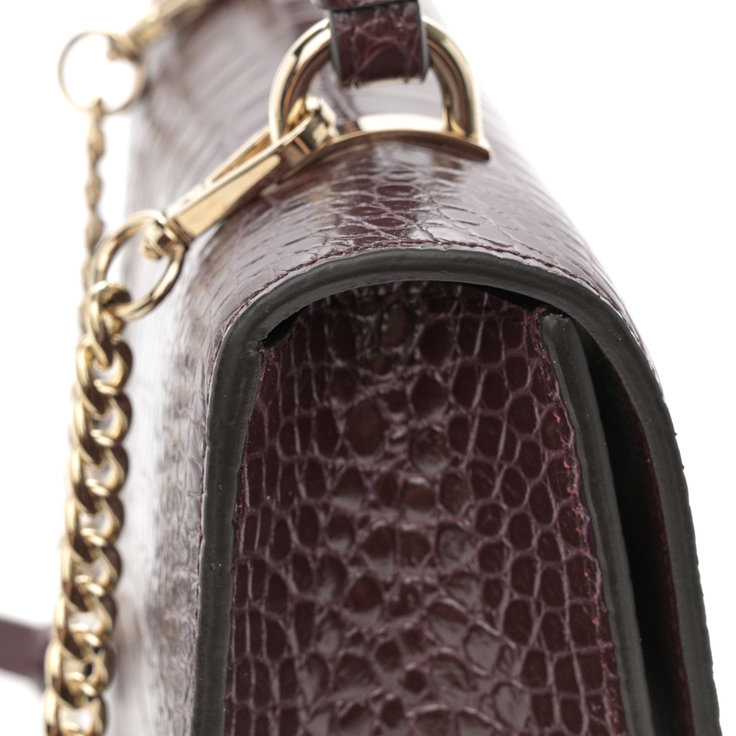 Jimmy Choo Calfskin Crocodile Embossed Medium JC Top Handle Bordeaux 12 of 12