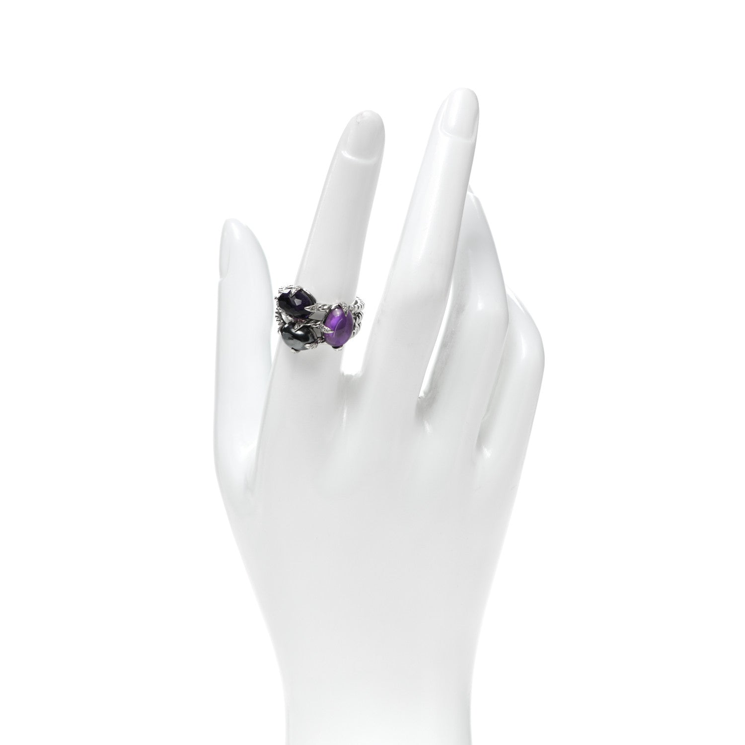 David Yurman Sterling Silver Diamond Amethyst Hematite Chatelaine Three Stone Ring 56 7.5 2 of 5
