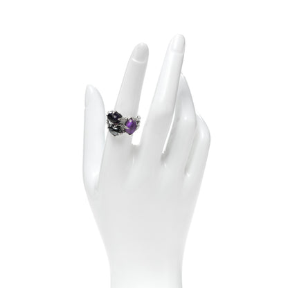 David Yurman Sterling Silver Diamond Amethyst Hematite Chatelaine Three Stone Ring 56 7.5 2 of 5