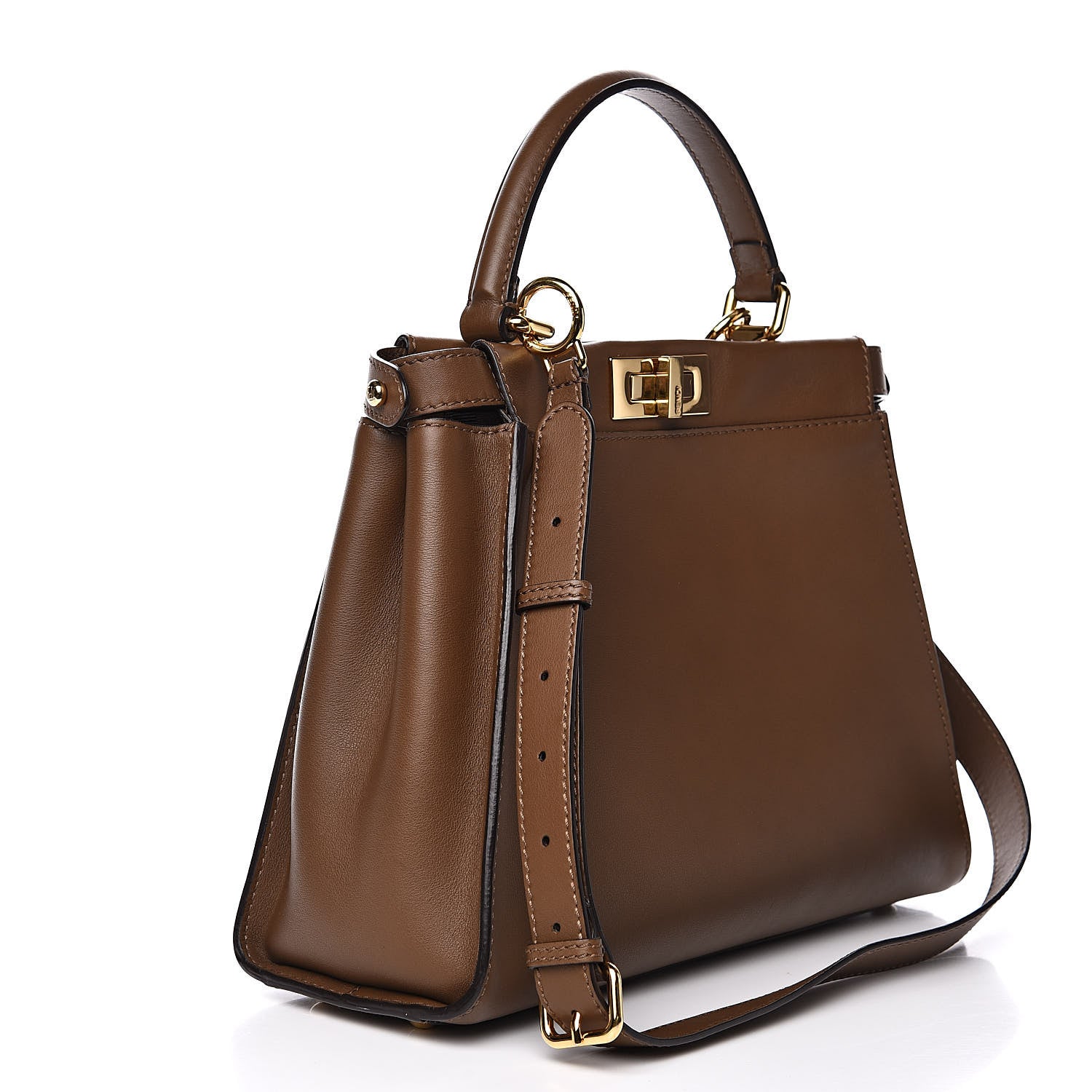Fendi Vitello Seta Fabric Jacquard Pequin Medium Peekaboo Iconic Satchel Foresta Tobacco 3 of 11