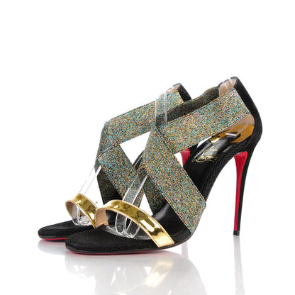 Christian Louboutin Specchio Calfskin Elastagram 100 Sandals 39 Black Multi 3 of 9