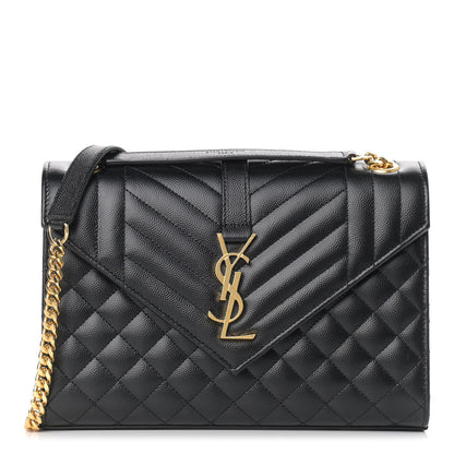 Saint Laurent Grain De Poudre Textured Mixed Matelasse Triquilt Medium Monogram Satchel Black 1 of 12