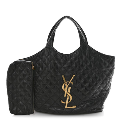 Saint Laurent Lambskin Quilted Maxi Icare Shopping Tote Black 3 of 14
