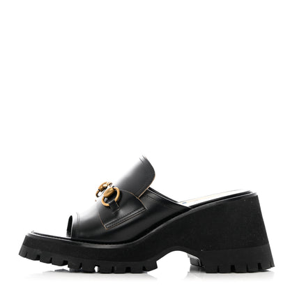 Gucci Cordovan Lux Womens Harald Horsebit Platform Slide Sandals 38.5 Black 1 of 14