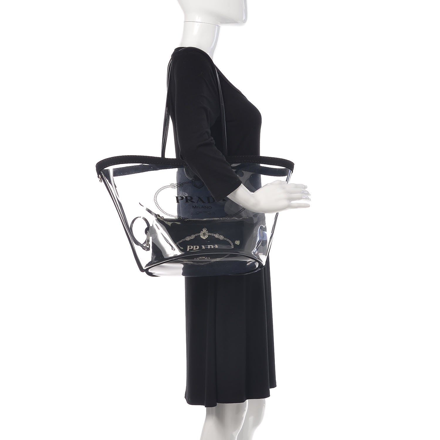 Prada Plexiglass Calfskin Small Shopper Tote Black 2 of 7