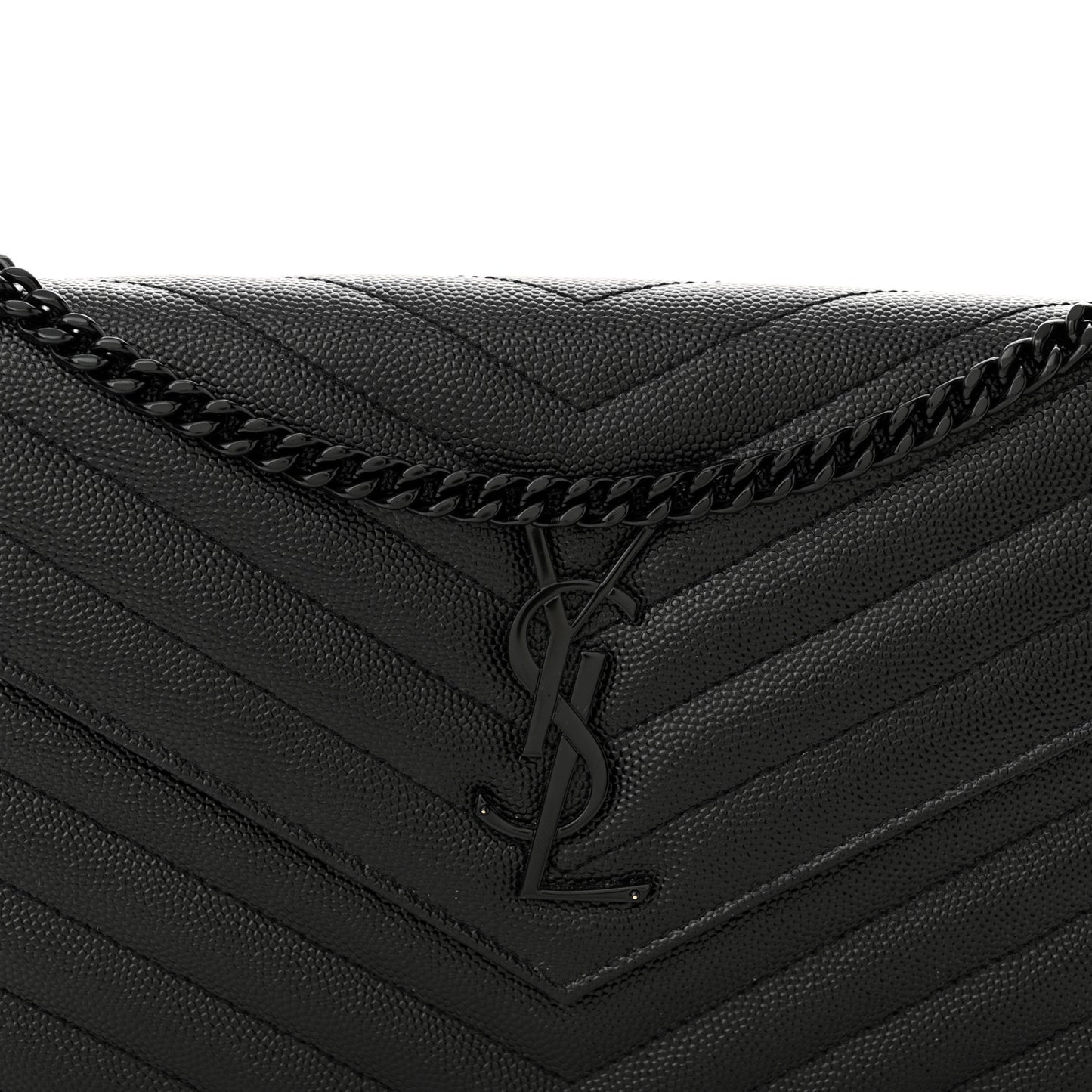 Grain De Poudre Matelasse Chevron Monogram Monochrome Chain Wallet Black