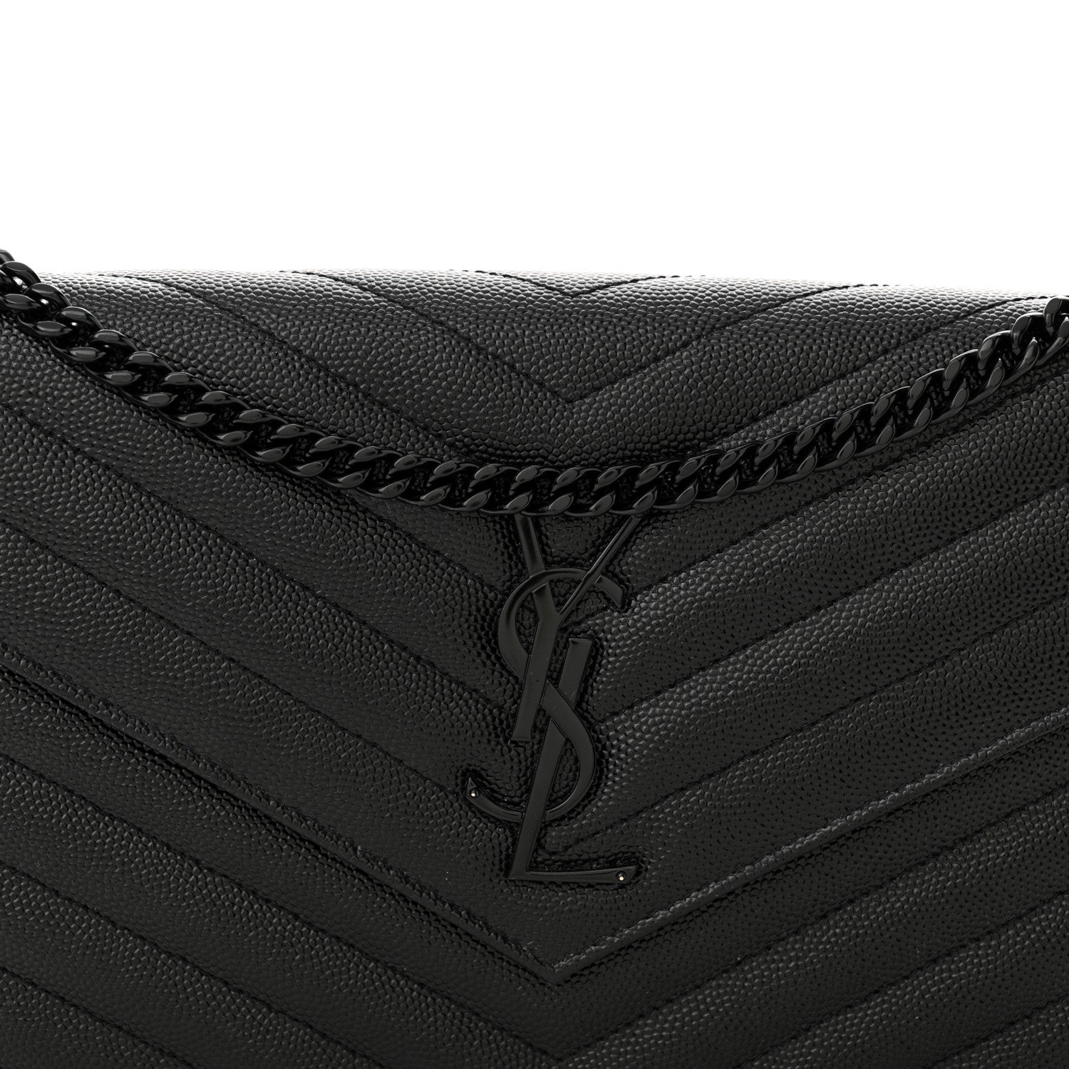 Saint Laurent Grain De Poudre Matelasse Chevron Monogram Monochrome Chain Wallet Black 8 of 12