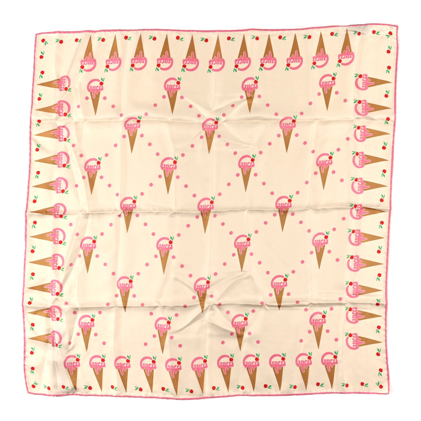 Silk Monogram Ice Cream Square Scarf White