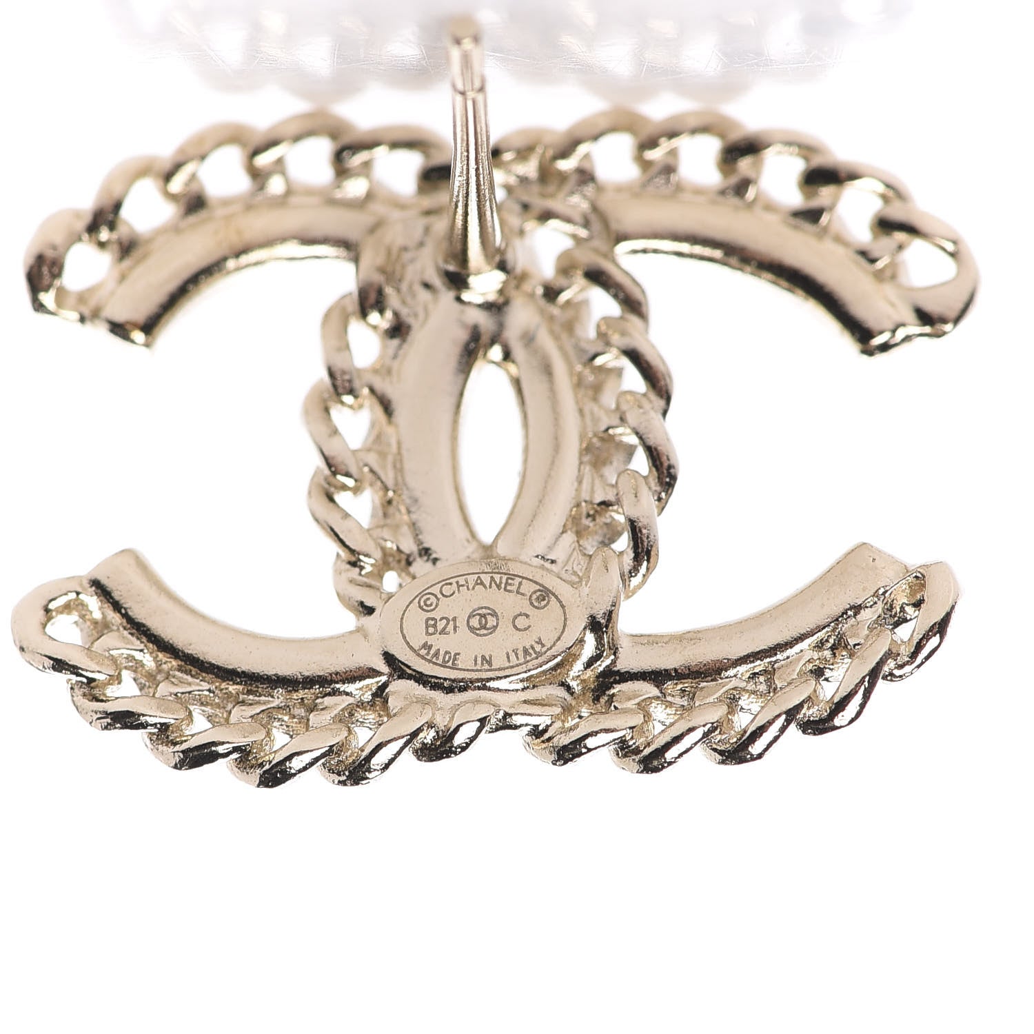 Chanel Crystal Chain CC Earrings Gold 4 of 5