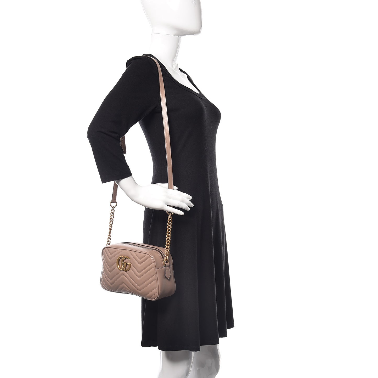 Calfskin Matelasse Small GG Marmont Chain Shoulder Bag Taupe