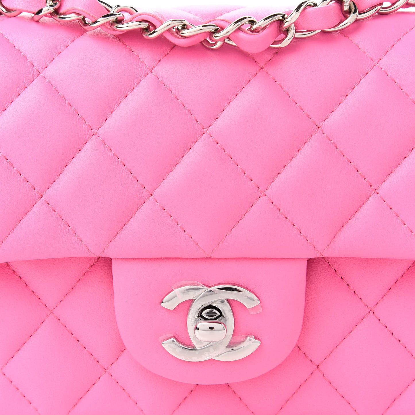 Lambskin Quilted Mini Rectangular Flap Neon Pink