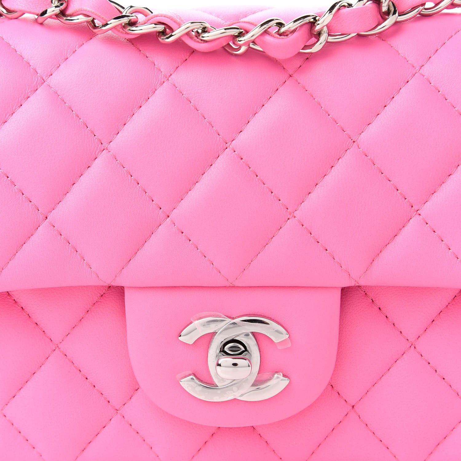 Chanel Lambskin Quilted Mini Rectangular Flap Neon Pink 10 of 11