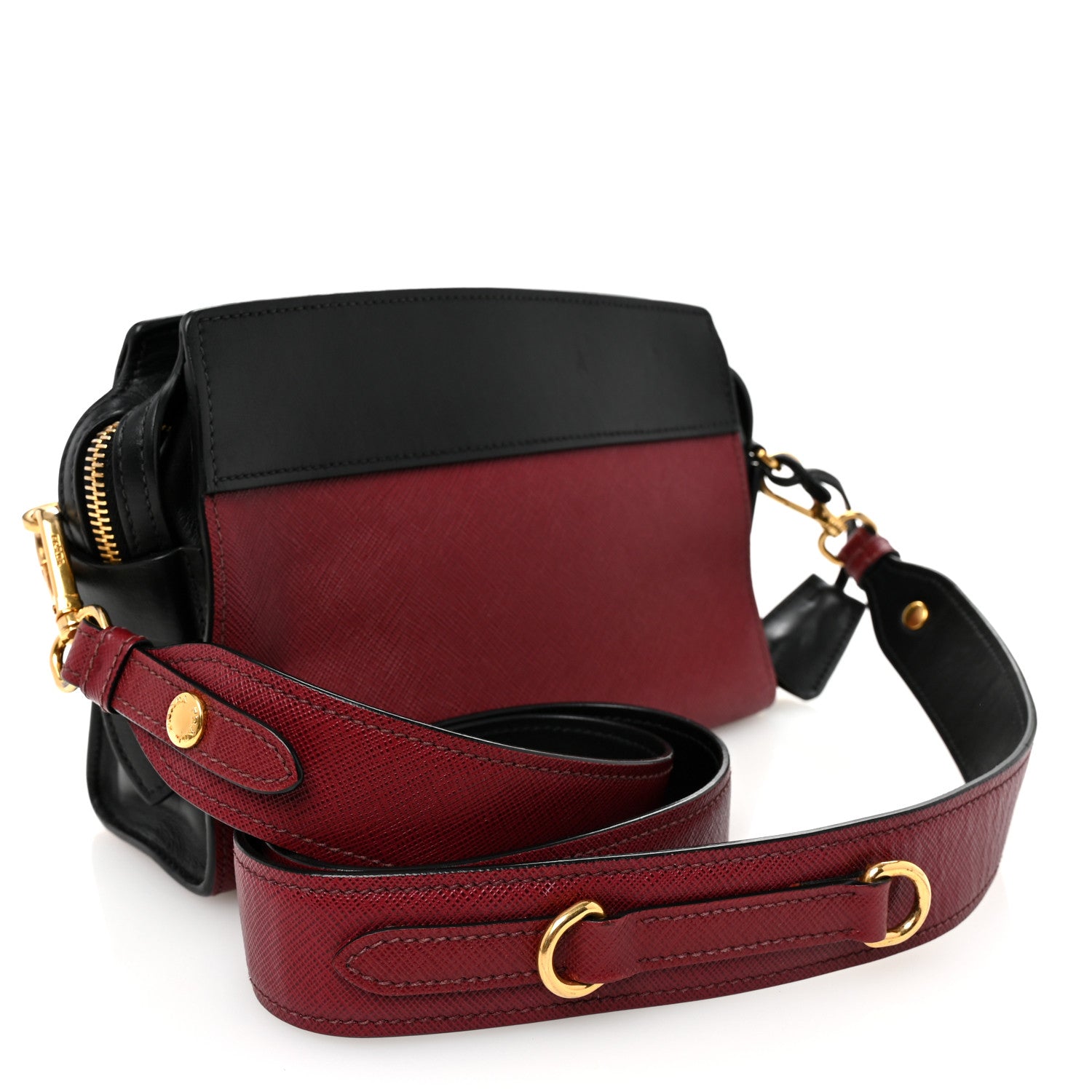 Prada Saffiano Soft Calfskin Bandoliera Bag Fuoco Black 3 of 10