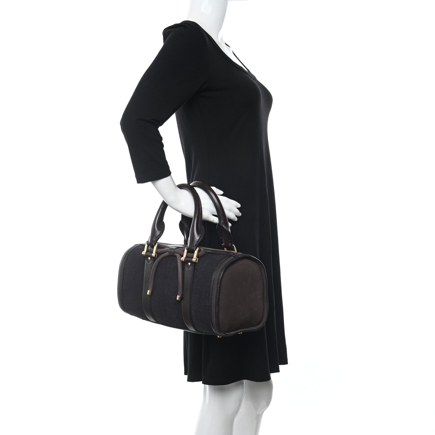 Prorsum Jacquard Tweed Medium Barrel Bag Dark Brown