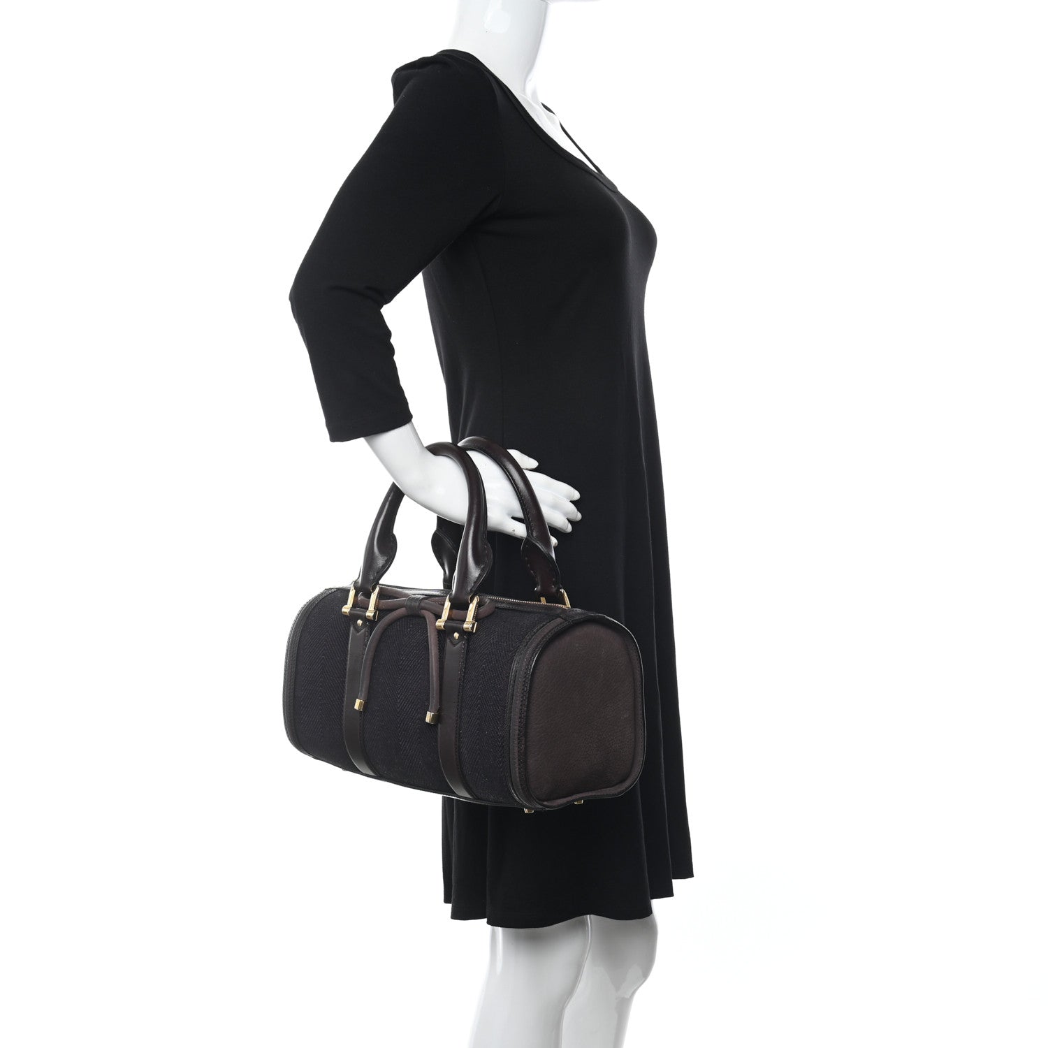Burberry Prorsum Jacquard Tweed Medium Barrel Bag Dark Brown 2 of 10