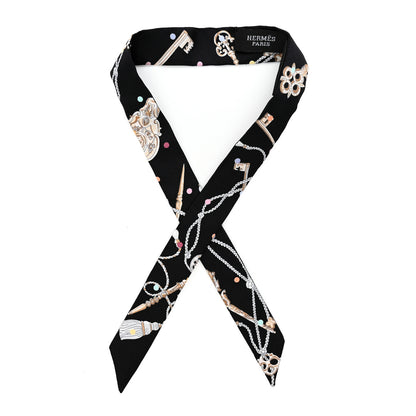 Hermes Silk Les Cles A Pois Doll Twilly Black Beige Rose 1 of 3
