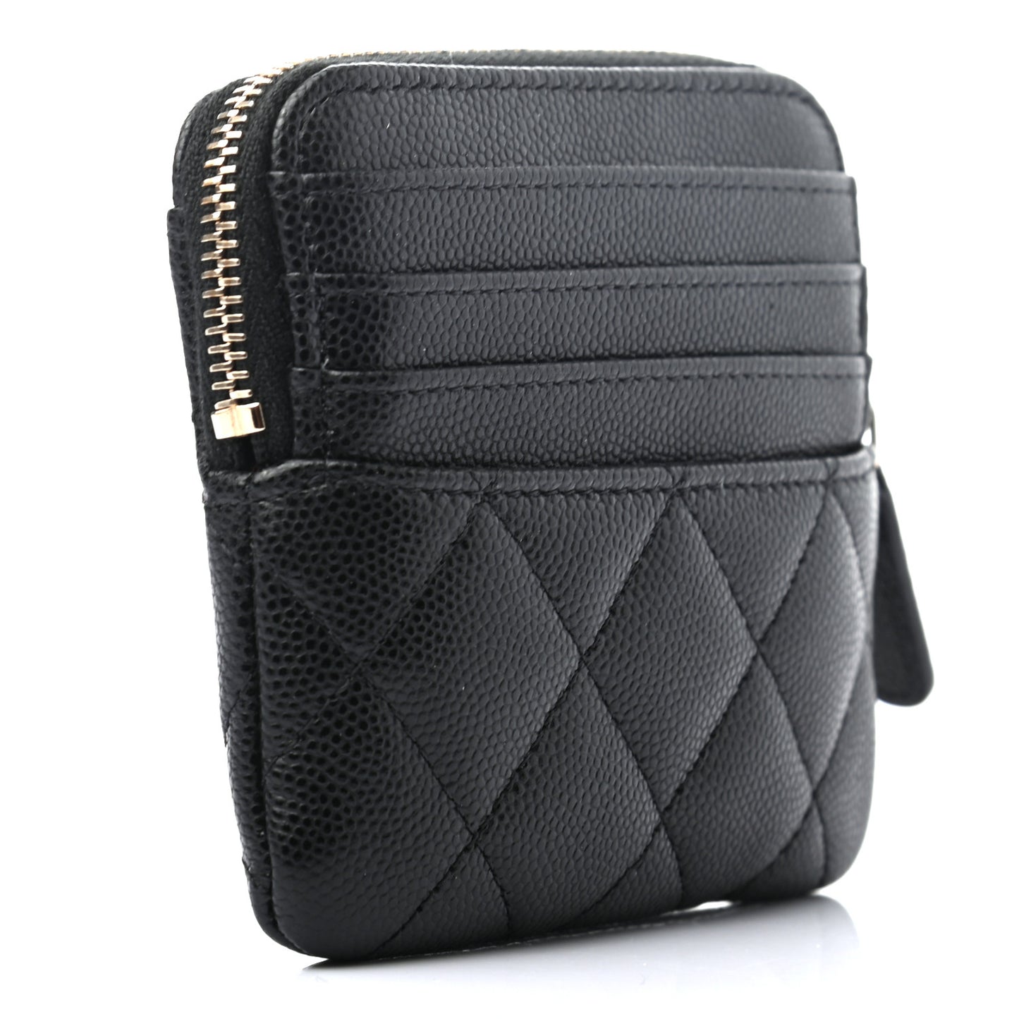 Caviar Quilted Zip Card Holder Wallet Black