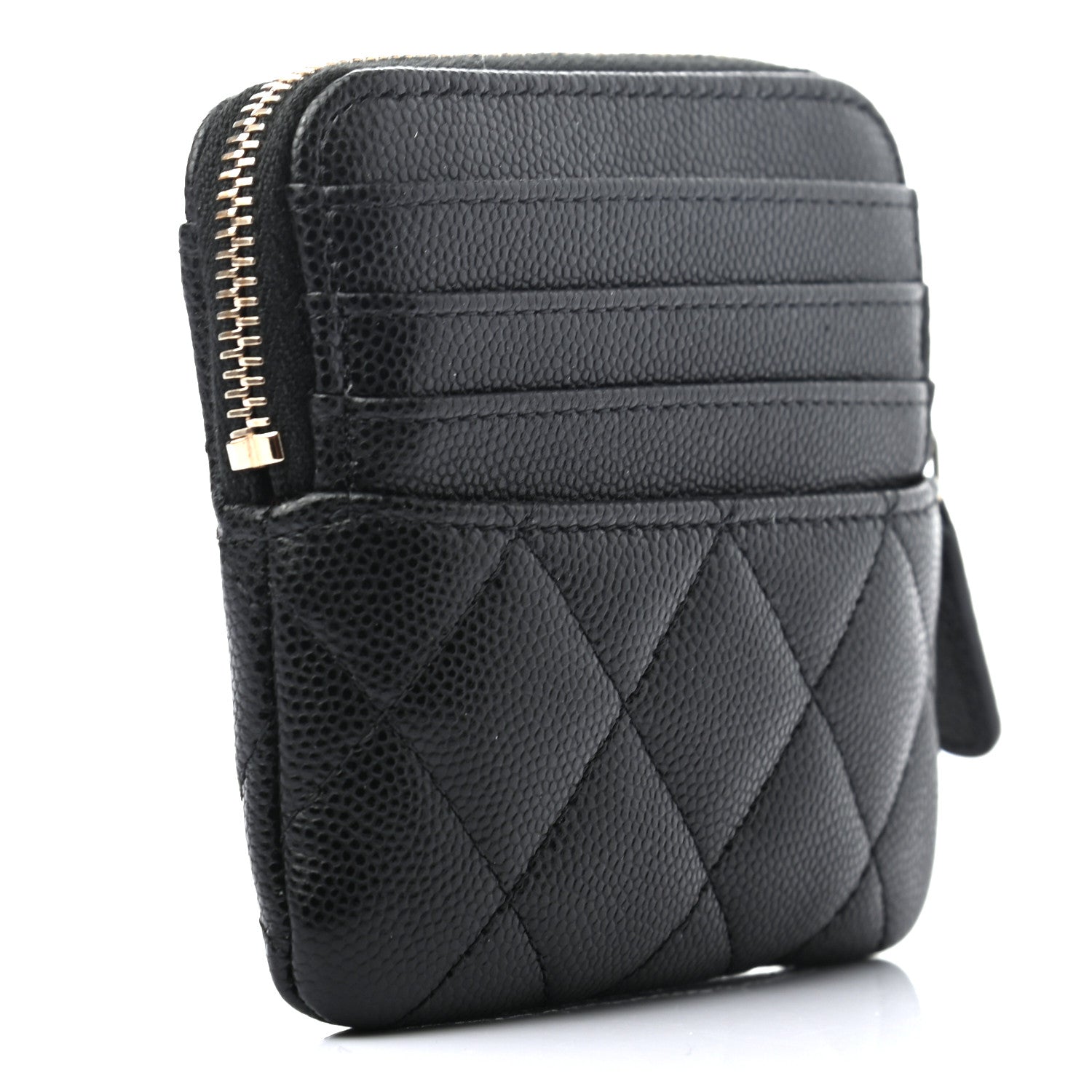 Chanel Caviar Quilted Zip Card Holder Wallet Black 3 of 7