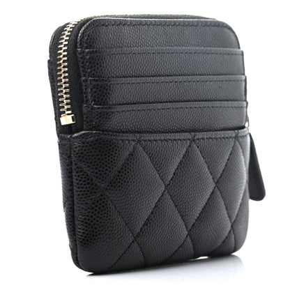 Chanel Caviar Quilted Zip Card Holder Wallet Black 3 of 7