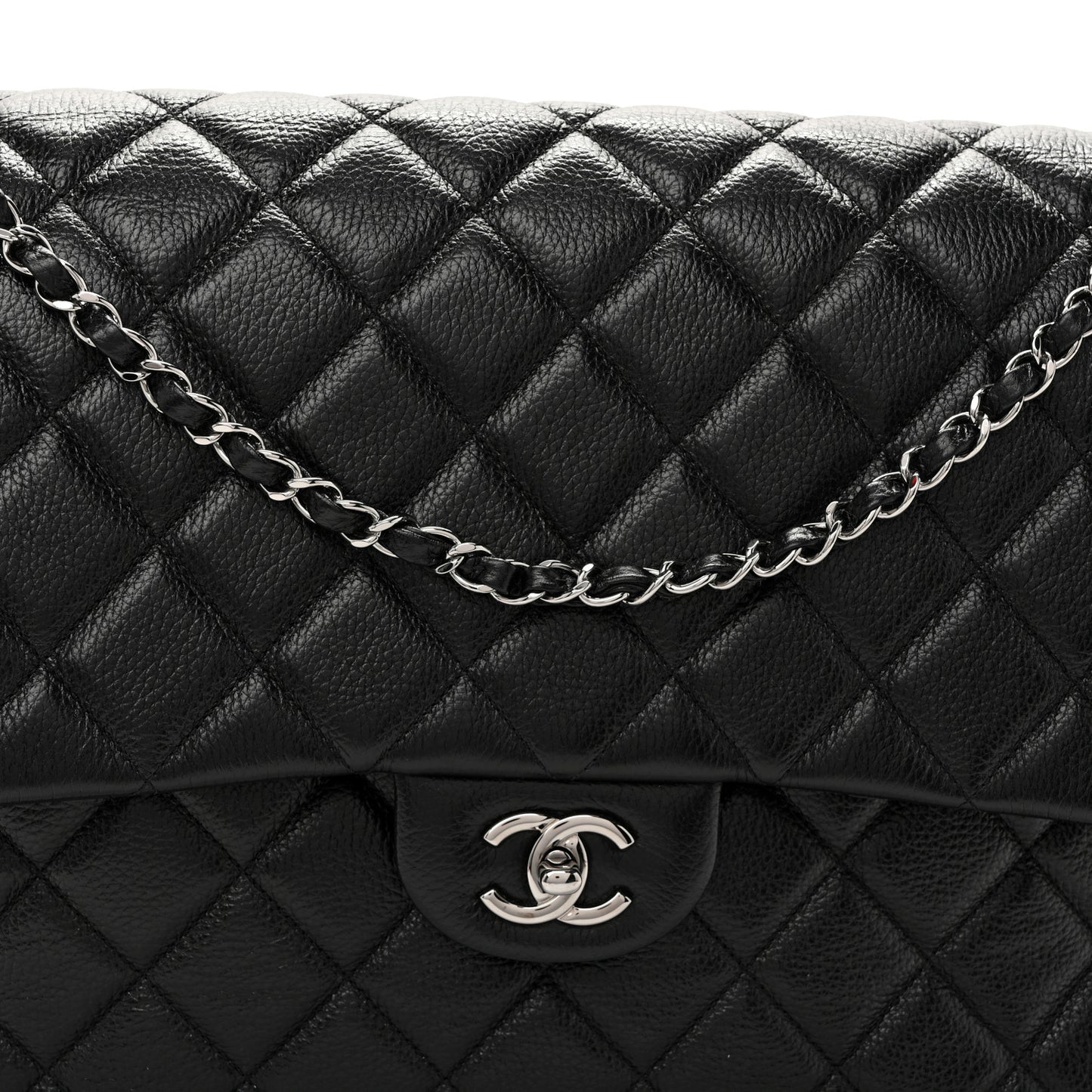Grained Calfskin Quilted XXL Travel Flap Bag Black